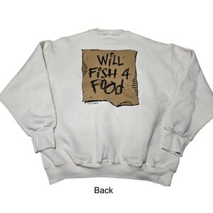 Vintage Delta Will Fish 4 Food Sweatshirt Mens XL Cream Made in USA